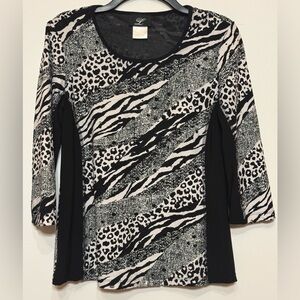 Fashionable Libra Leopard and Zebra Print Fitted Blouse GUC Size Medium